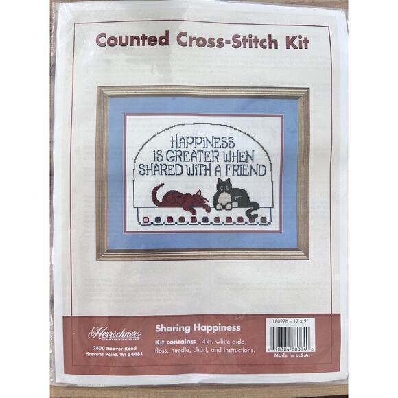 Sharing Happiness Friendship Cats Herrschners Cross Stitch‎ Kit New Made In USA - Picture 1 of 2